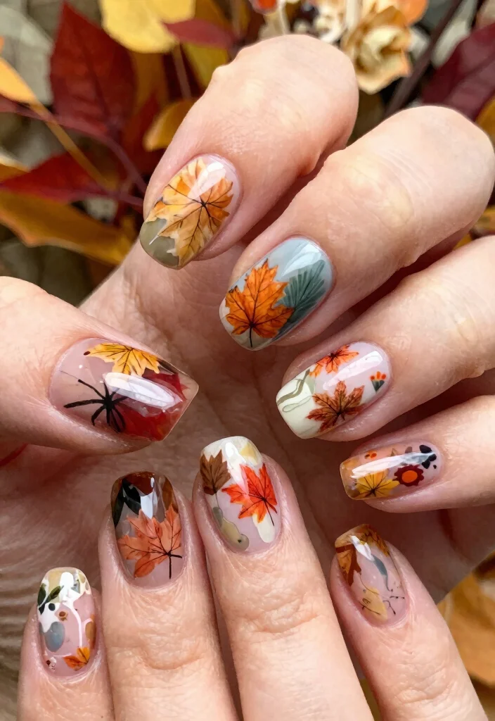 17 Fall Leaves Nail Art Ideas: Seasonal Nature Touch - 17. Nature’s Canvas 1
