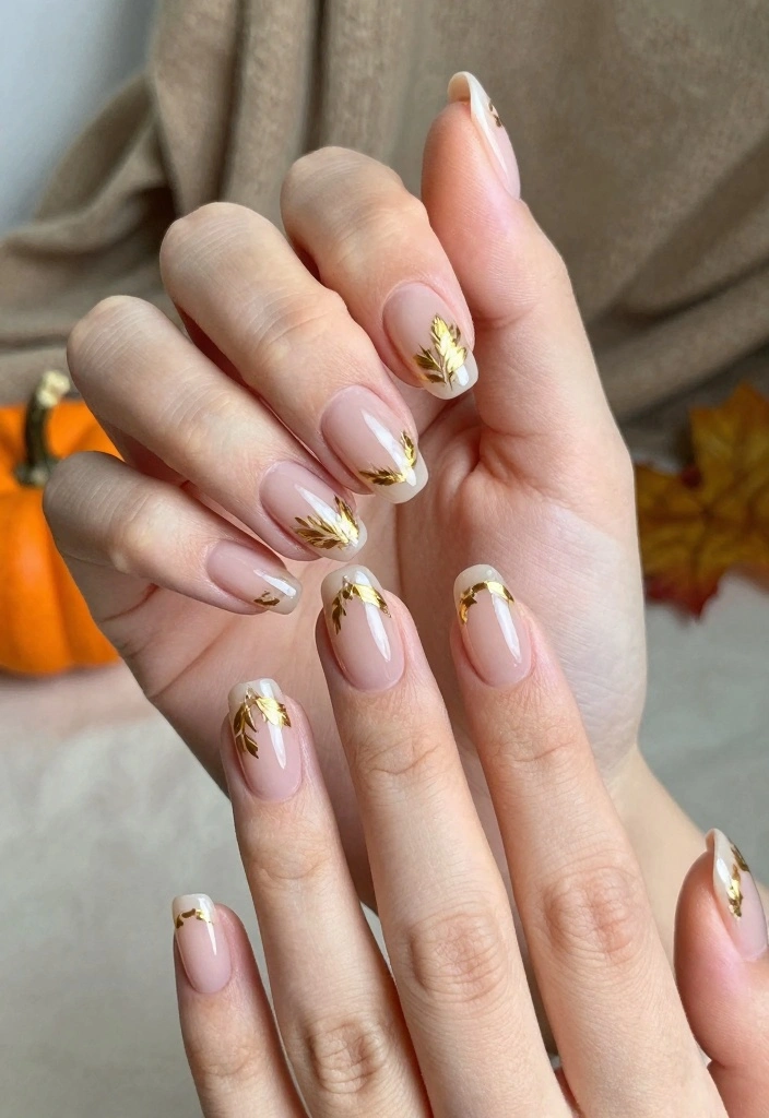 17 Fall Leaves Nail Art Ideas: Seasonal Nature Touch - 2. Golden Leaf Accents 1