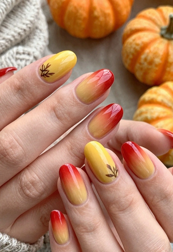 17 Fall Leaves Nail Art Ideas: Seasonal Nature Touch - 3. Ombre Leaf Transition 1