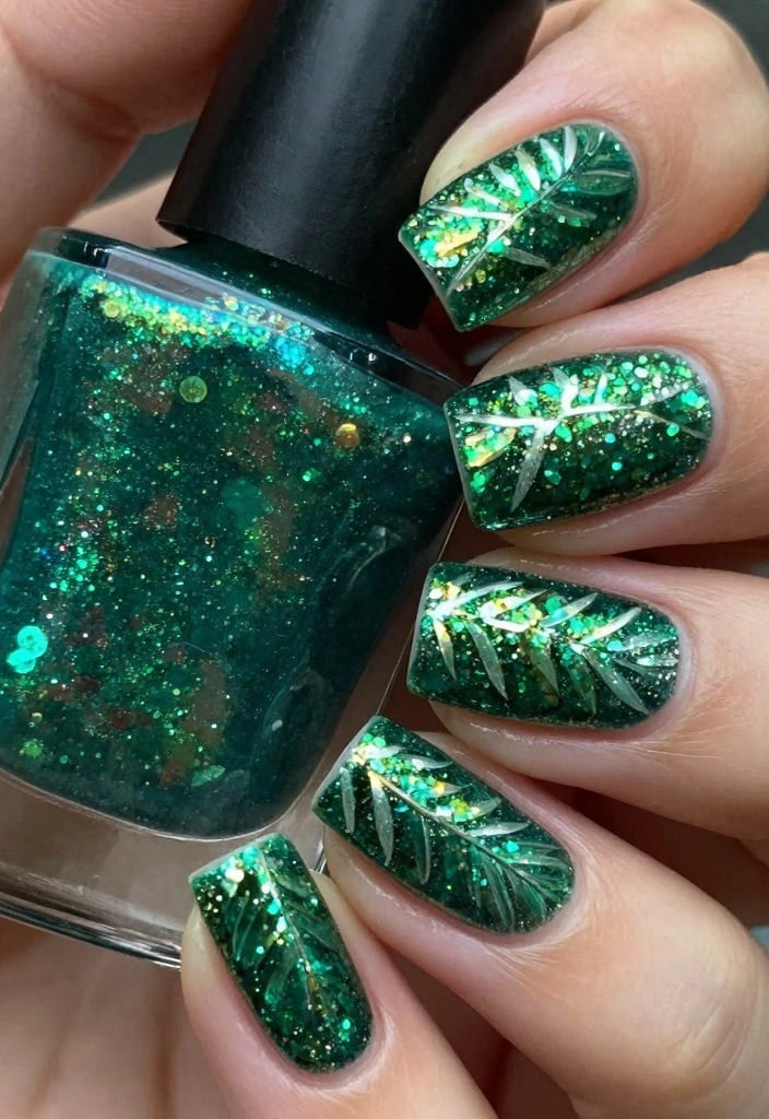 17 Fall Leaves Nail Art Ideas: Seasonal Nature Touch - 7. Glittery Fall Leaves 1