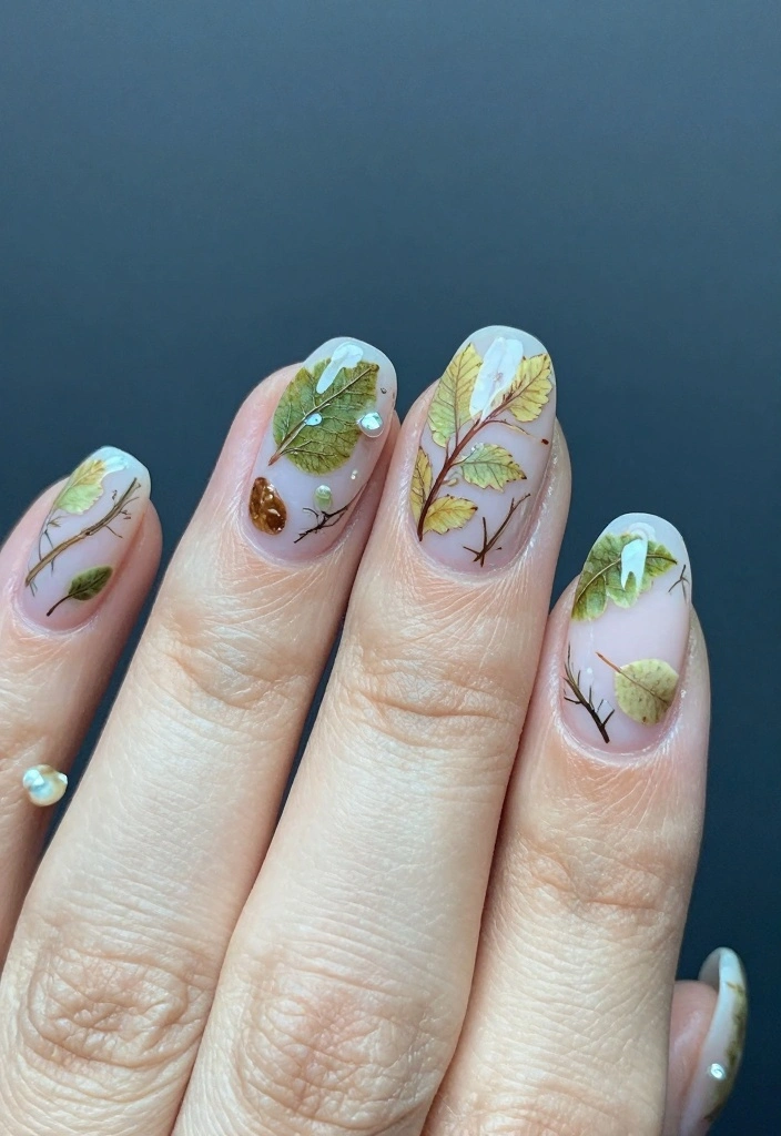 17 Fall Leaves Nail Art Ideas: Seasonal Nature Touch - 8. Leaf Imprint Technique 1