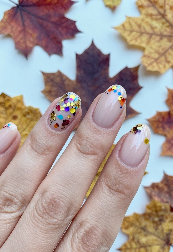 17 Fall Leaves Nail Art Ideas: Seasonal Nature Touch - 9. Nature’s Confetti 1