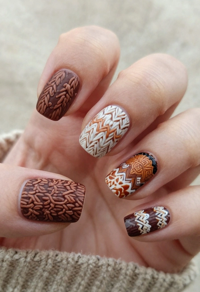 17 Fall Nail Designs Ideas: Creative Seasonal Style - 11. Cozy Sweater Knits 1