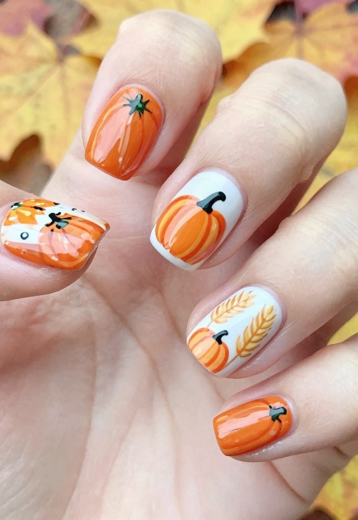 17 Fall Nail Designs Ideas: Creative Seasonal Style - 13. Harvest Motifs 1