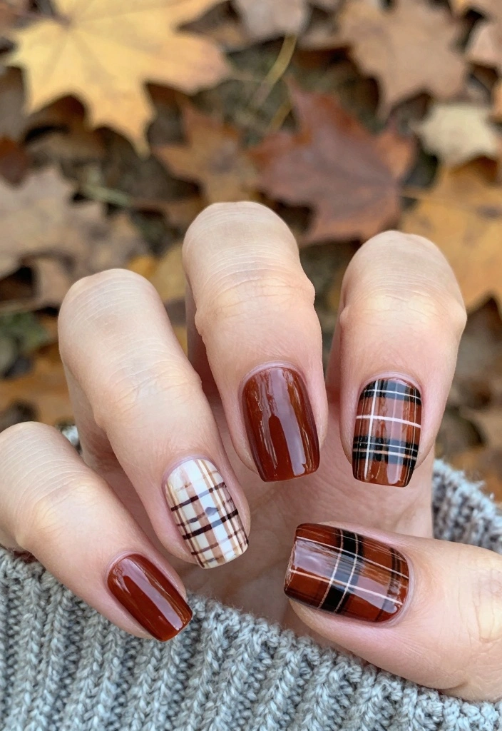 17 Fall Nail Designs Ideas: Creative Seasonal Style - 3. Rustic Plaid Patterns 1