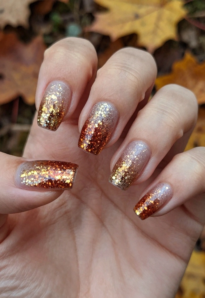 17 Fall Nail Designs Ideas: Creative Seasonal Style - 9. Gradient Glitter Tips 1