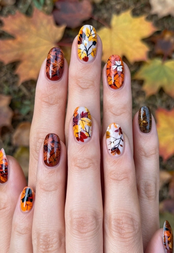 17 Fall Nail Inspo 2025: Fresh Next Season Looks - 10. Leafy Nail Art 1