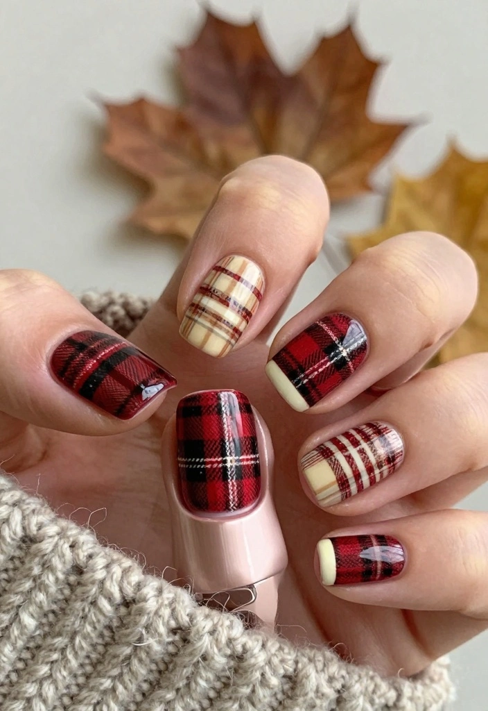 17 Fall Nail Inspo 2025: Fresh Next Season Looks - 13. Flannel-Inspired Designs 1