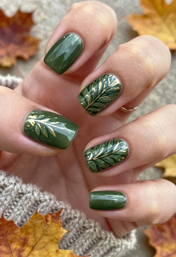 18 Autumn Nails Ideas: Cozy Chic Seasonal Looks - 1. Earthy Tones with Leaf Patterns 1