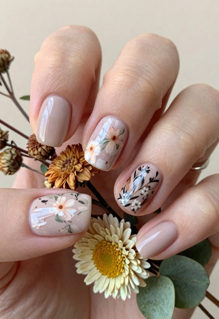 18 Autumn Nails Ideas: Cozy Chic Seasonal Looks - 10. Dainty Floral Accents 1