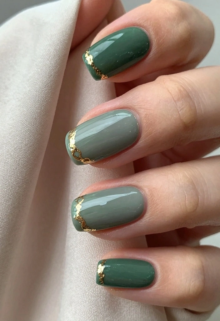 18 Autumn Nails Ideas: Cozy Chic Seasonal Looks - 6. Chic Forest Green with Gold Accents 1