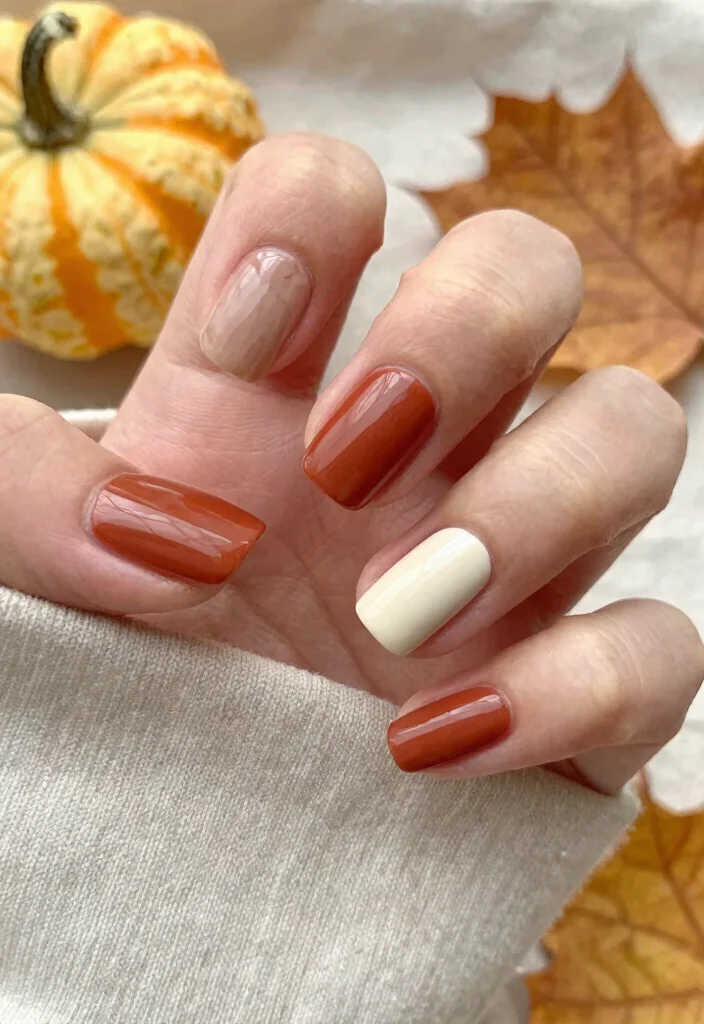 18 Autumn Nails Ideas: Cozy Chic Seasonal Looks - 7. Terracotta and Cream Duo 1