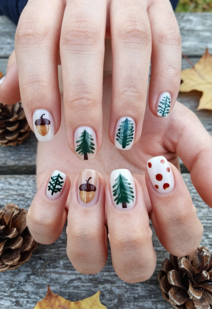 18 Autumn Nails Ideas: Cozy Chic Seasonal Looks - 8. Whimsical Acorns and Pines 1