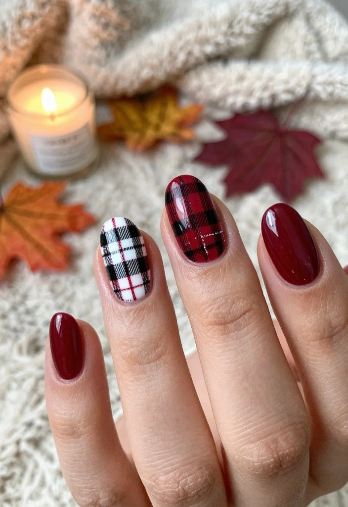 18 Autumn Nails Inspiration Ideas: Save-Worthy Minimalist Designs - 16. Cozy Flannel Inspired 1