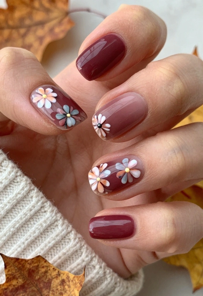18 Autumn Nails Inspiration Ideas: Save-Worthy Minimalist Designs - 18. Delicate Floral Accents 1