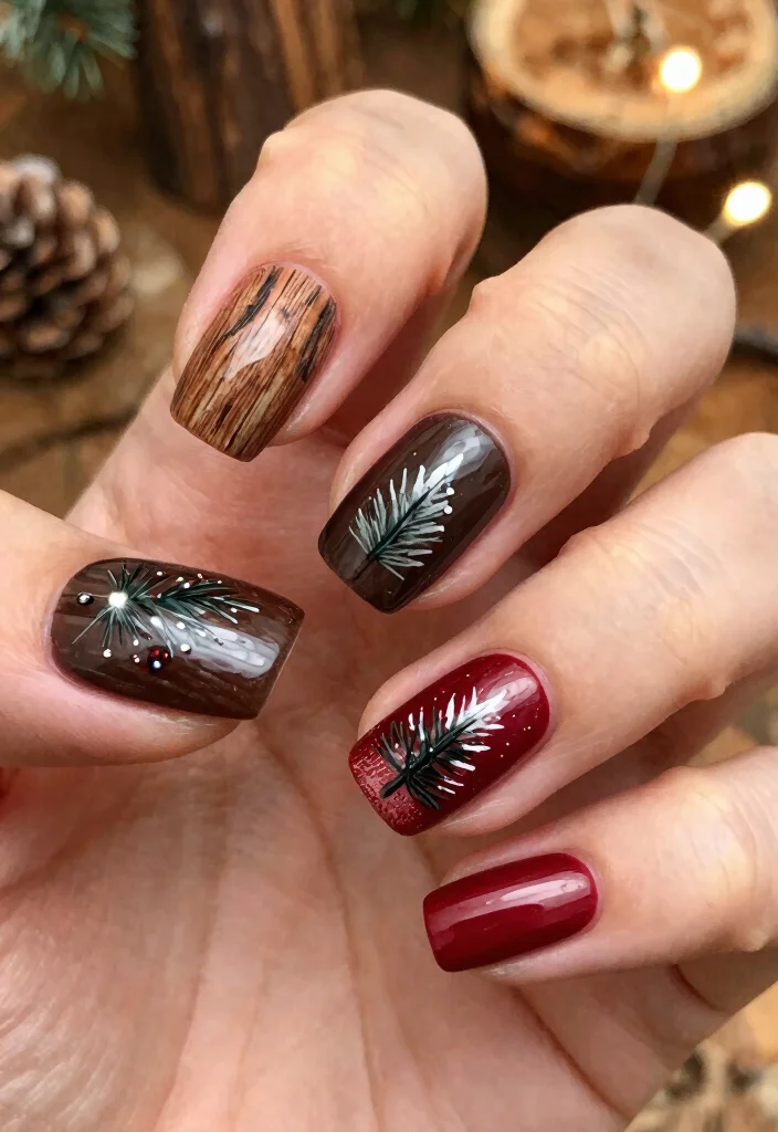 18 Christmas Nails Winter Ideas: Festive Cozy Sparkle - 3. Rustic Holiday Vibes 1