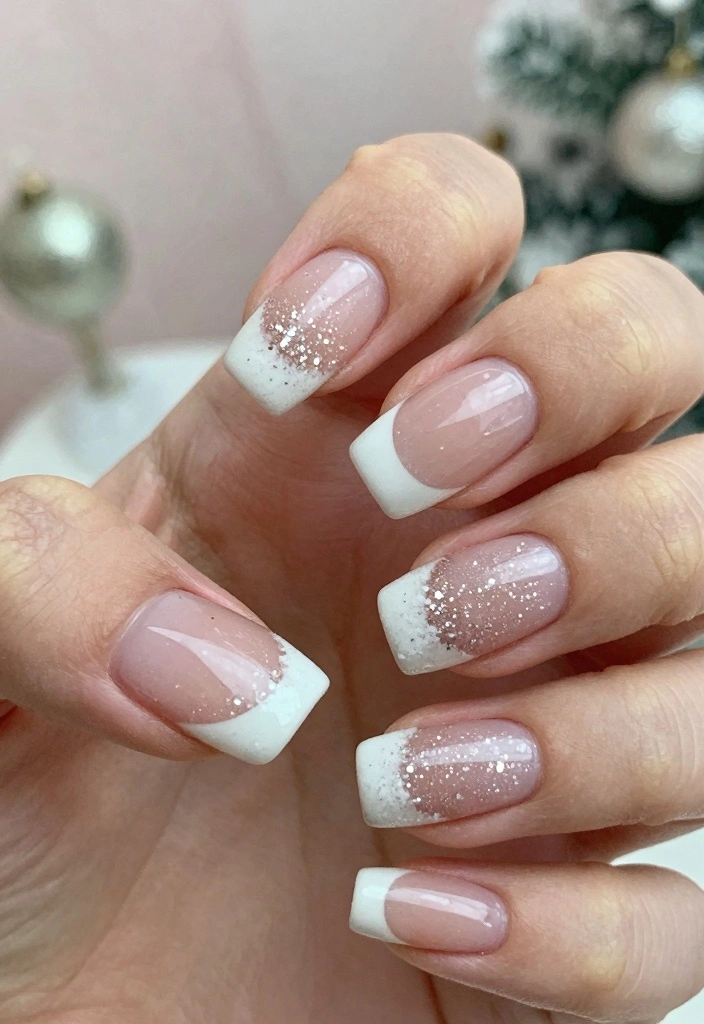 18 Christmas Nails Winter Ideas: Festive Cozy Sparkle - 5. Snowy Tips and Glitter 1