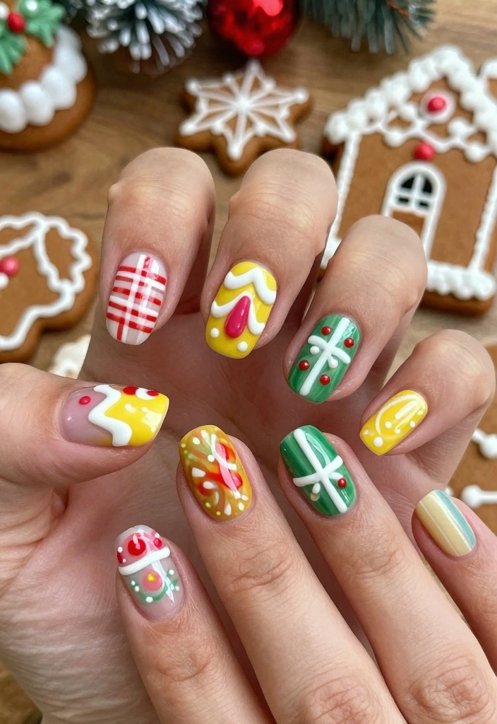 18 Christmas Nails Winter Ideas: Festive Cozy Sparkle - 6. Gingerbread House Inspiration 1