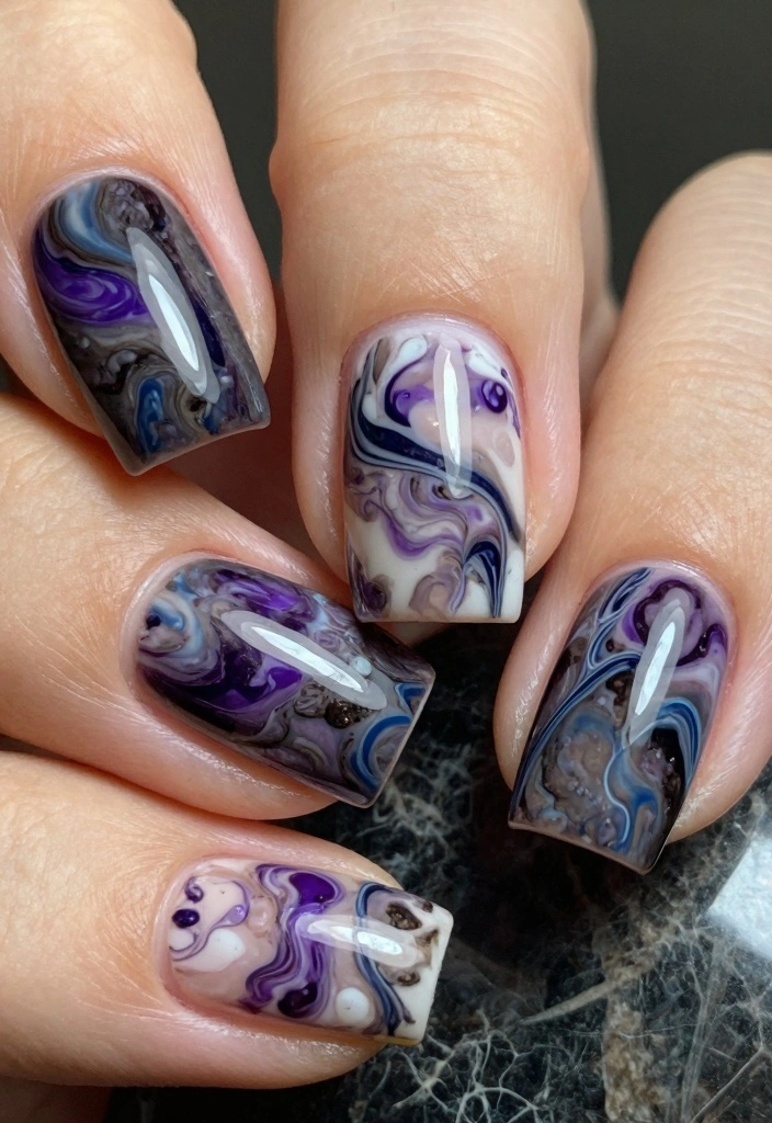 18 Dark Autumn Nails Ideas: Moody Elegant Tones - 11. Multicolor Marble 1