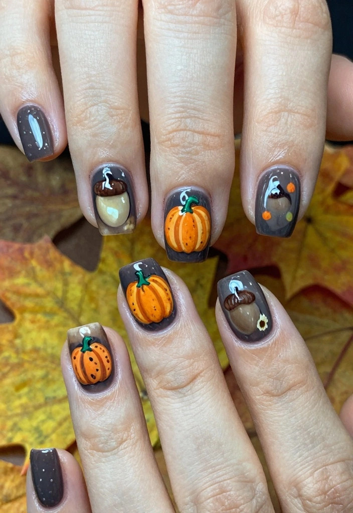 18 Dark Autumn Nails Ideas: Moody Elegant Tones - 18. Fall-Inspired Nail Art 1