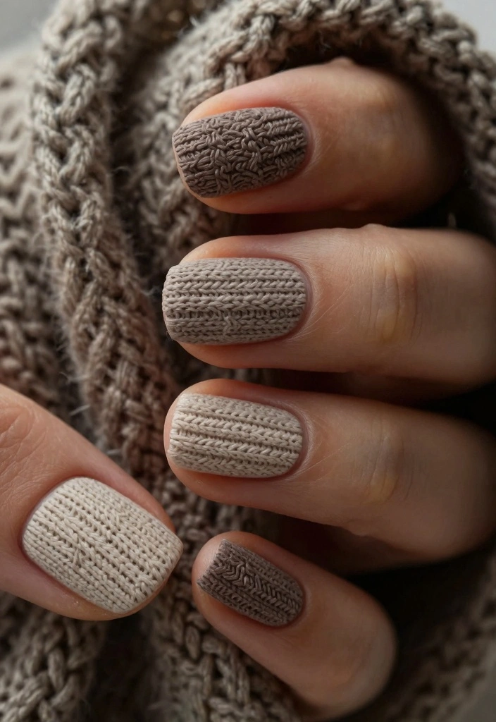 18 Fall Acrylic Nail Designs Ideas Bold Seasonal Glam - 10. Cozy Sweater Knits 1