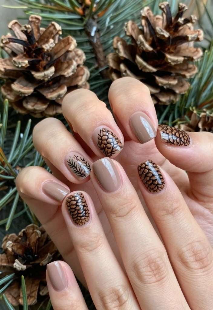 18 Fall Acrylic Nail Designs Ideas Bold Seasonal Glam - 15. Pine Cone Charm 1