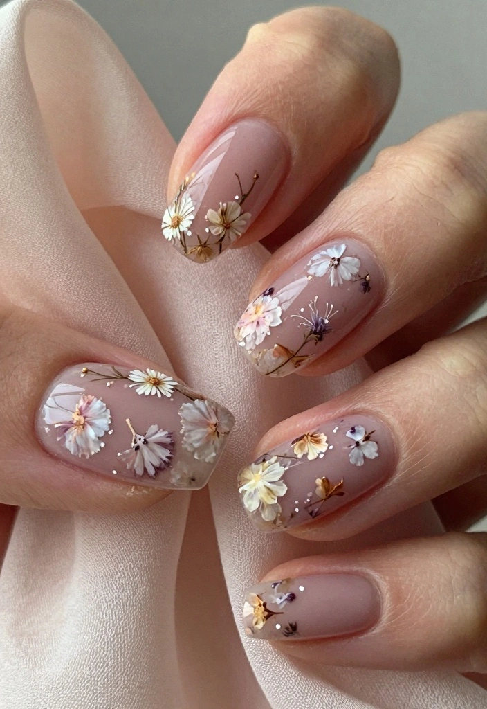 18 Fall Acrylic Nail Designs Ideas Bold Seasonal Glam - 16. Dried Floral Romantic 1