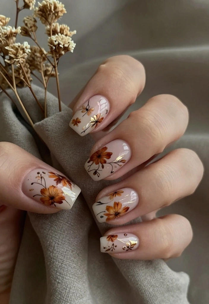 18 Fall Acrylic Nail Designs Ideas Bold Seasonal Glam - 2. Earthy Floral Patterns 1