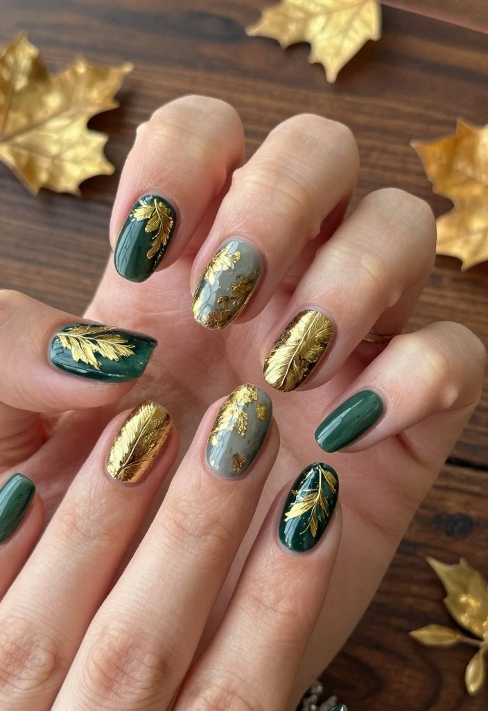 18 Fall Acrylic Nail Designs Ideas Bold Seasonal Glam - 3. Golden Leaf Accents 1