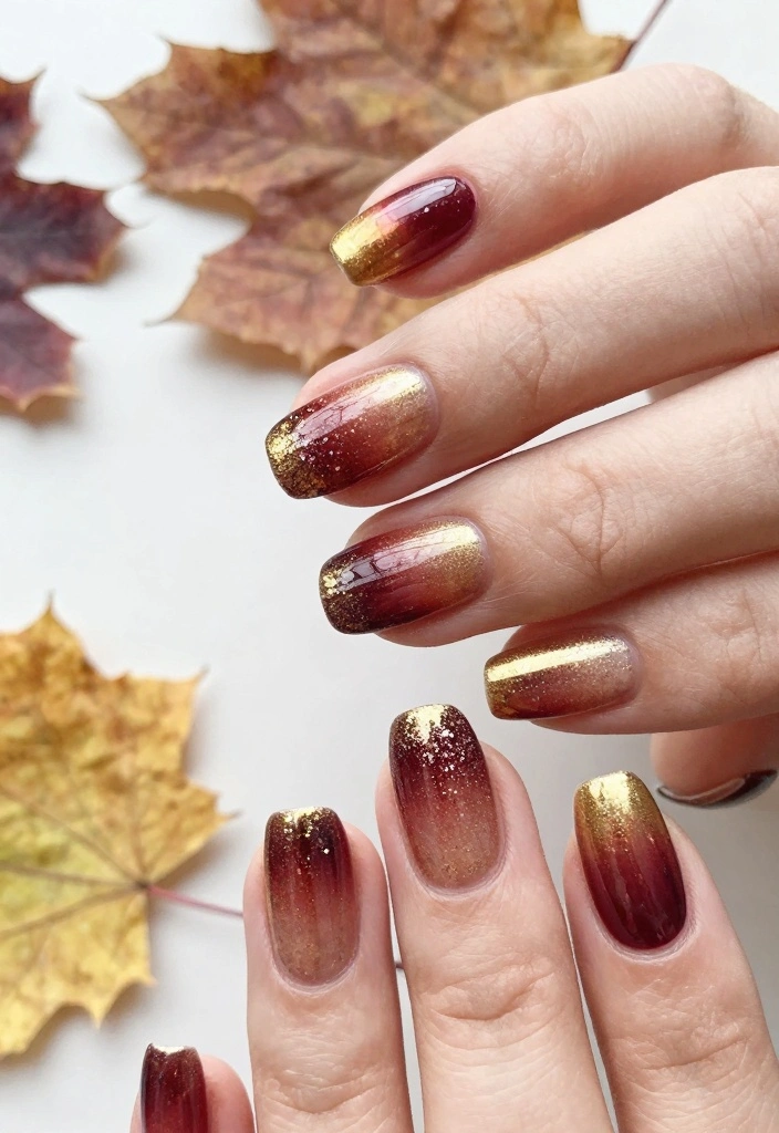 18 Fall Acrylic Nail Designs Ideas Bold Seasonal Glam - 6. Autumn Gradient with Glitter 1
