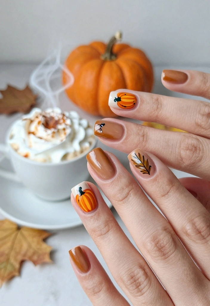 18 Fall Nail Colors Ideas for a Warm Trendy Palette - 1. Pumpkin Spice Latte 1