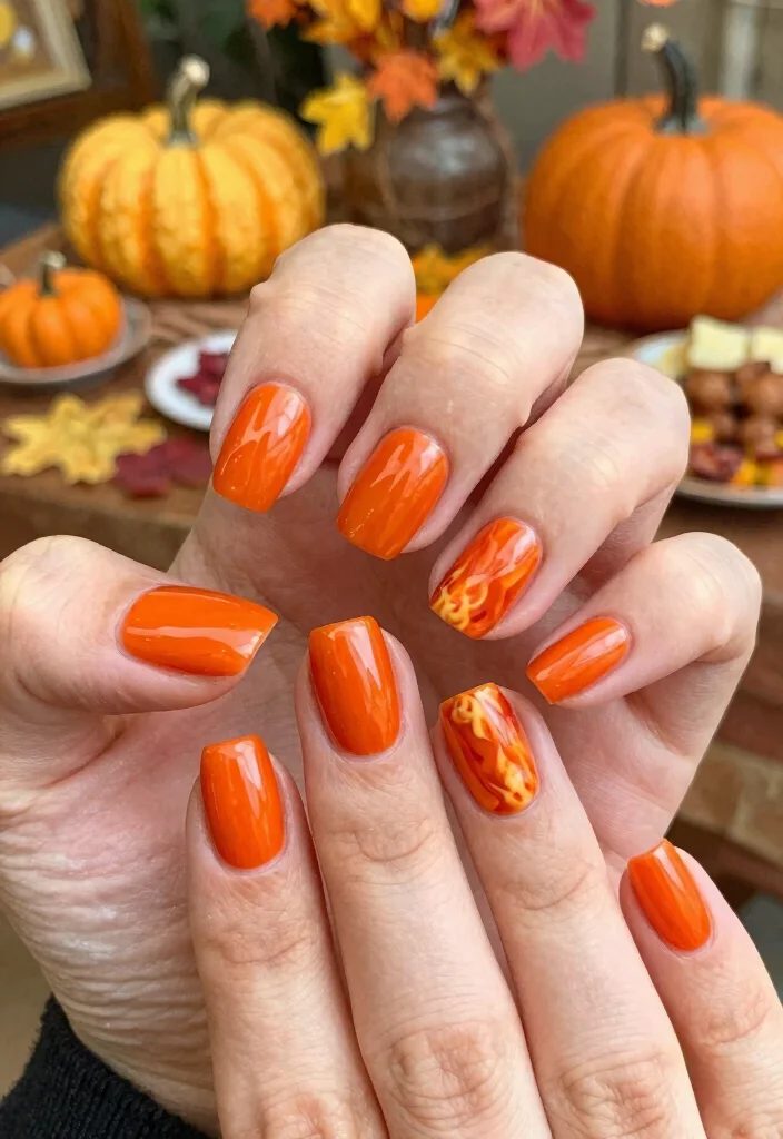 18 Fall Nail Colors Ideas for a Warm Trendy Palette - 11. Fiery Orange 1