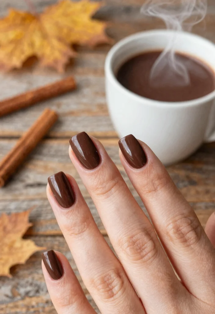 18 Fall Nail Colors Ideas for a Warm Trendy Palette - 8. Chocolate Brown 1