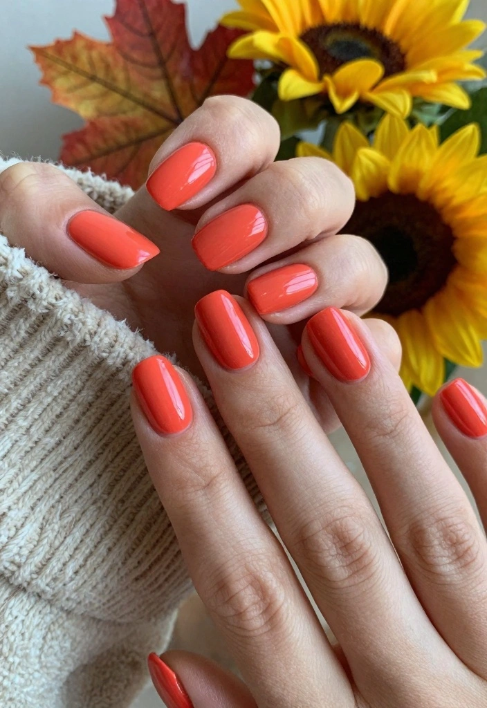 18 Fall Nail Colors Ideas for a Warm Trendy Palette - 9. Coral Red 1
