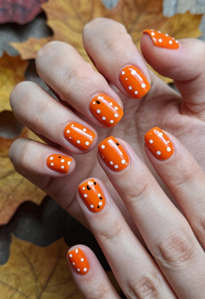 18 Fall Nail Inspo Ideas Trending Now - 14. Whimsical Pumpkin Dots 1