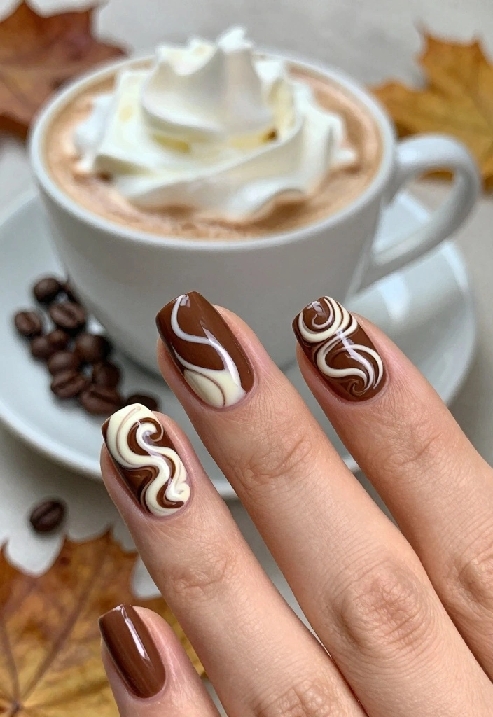 18 Fall Nail Inspo Ideas Trending Now - 5. Mocha Swirls 1