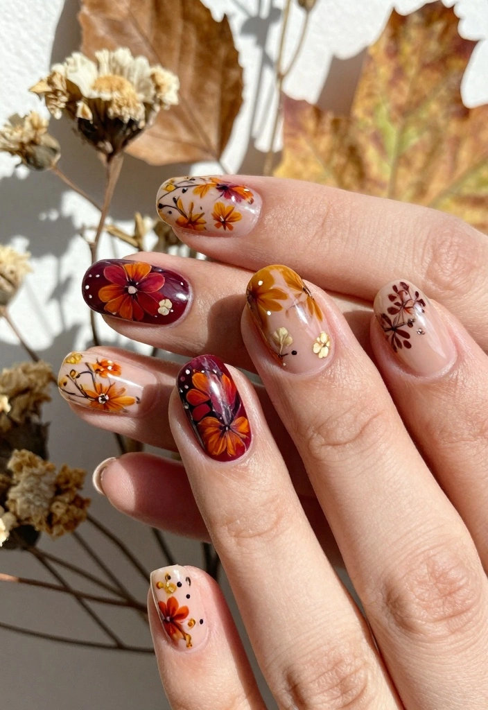 18 Fall Nail Inspo Ideas Trending Now - 6. Rustic Floral 1