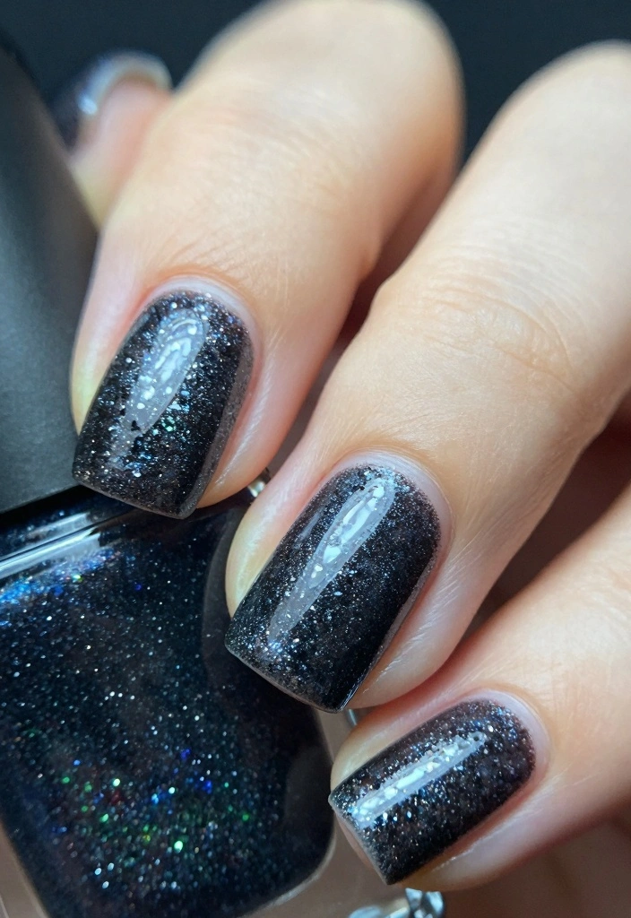 18 Goth Nails Ideas: Dark Edgy Aesthetic - 12. Dark Glitter Glam 1