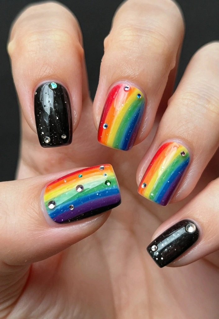 18 Goth Nails Ideas: Dark Edgy Aesthetic - 13. Dark Rainbow Nails 1