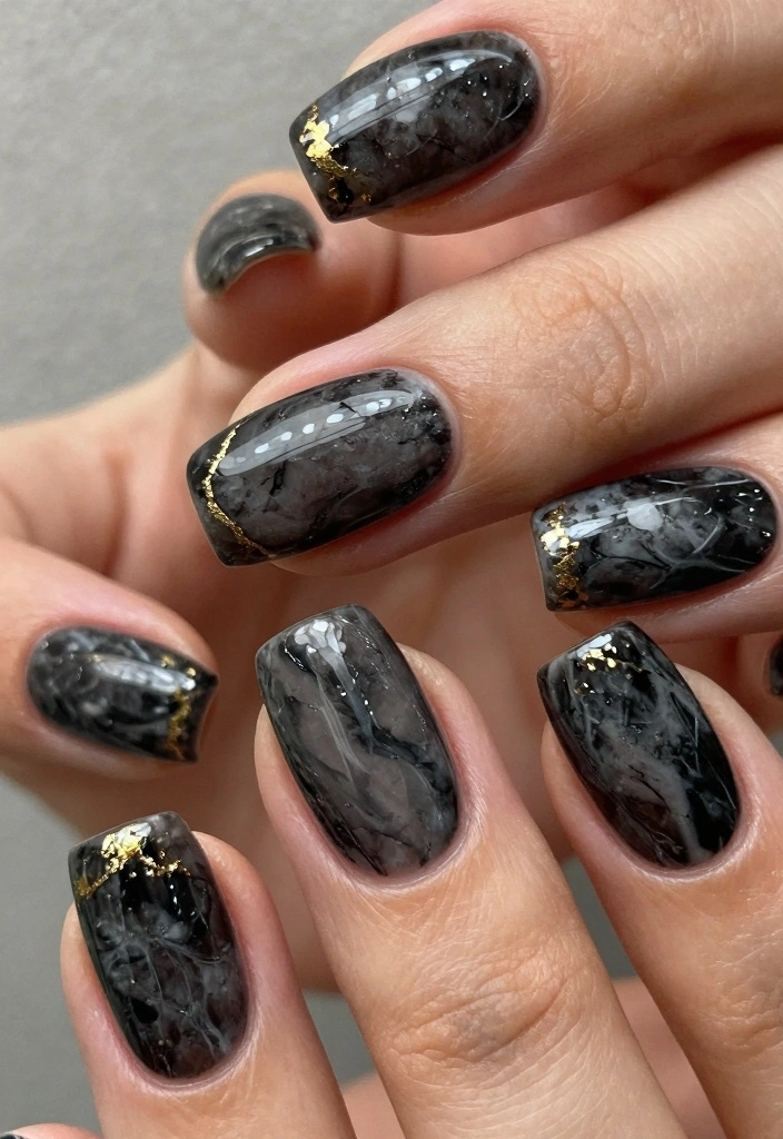 18 Goth Nails Ideas: Dark Edgy Aesthetic - 16. Dark Marble Effect 1