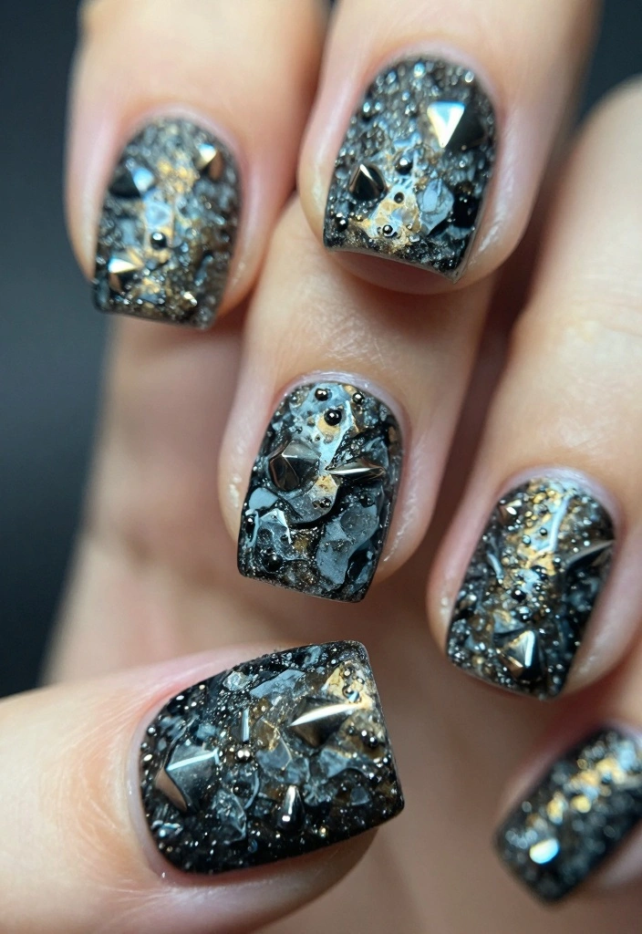 18 Goth Nails Ideas: Dark Edgy Aesthetic - 18. Textured Rock Style 1