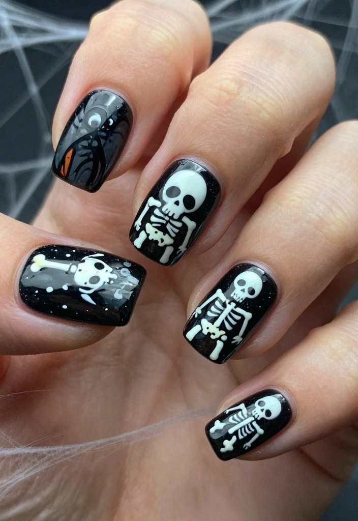 18 Goth Nails Ideas: Dark Edgy Aesthetic - 4. Spooky Skeletons 1