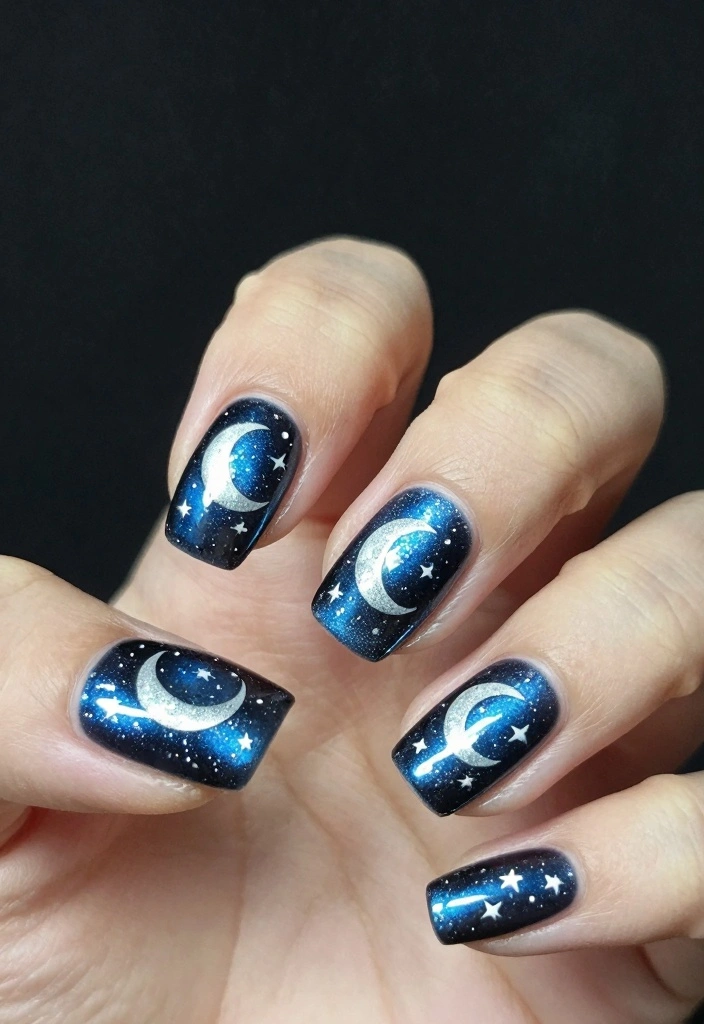18 Goth Nails Ideas: Dark Edgy Aesthetic - 8. Moon and Stars 1