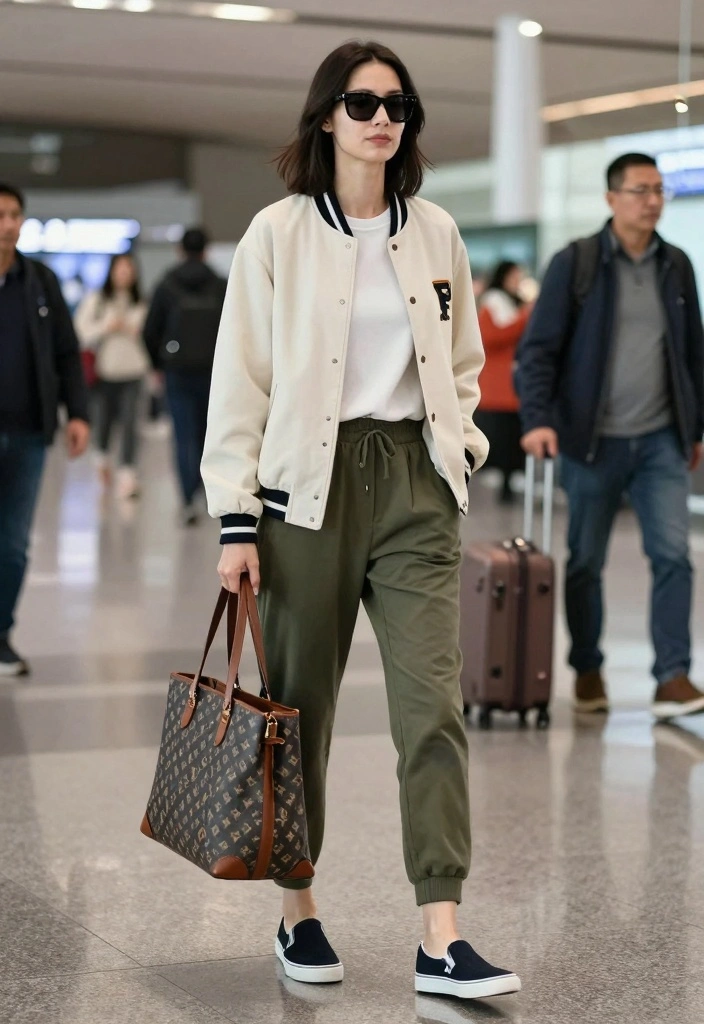 15 Baseball Jacket Outfit Ideas For Sporty Chic Women - 14. Weekend Getaway Travel Outfit 1