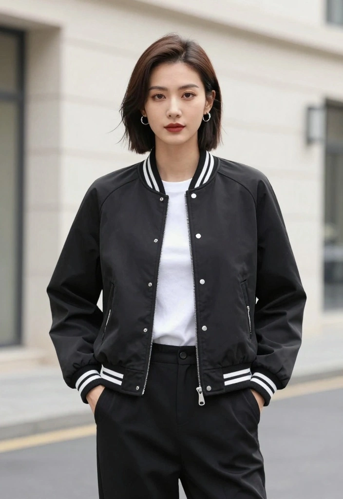 15 Baseball Jacket Outfit Ideas For Sporty Chic Women - 8. Trendy Monochrome Outfit 1