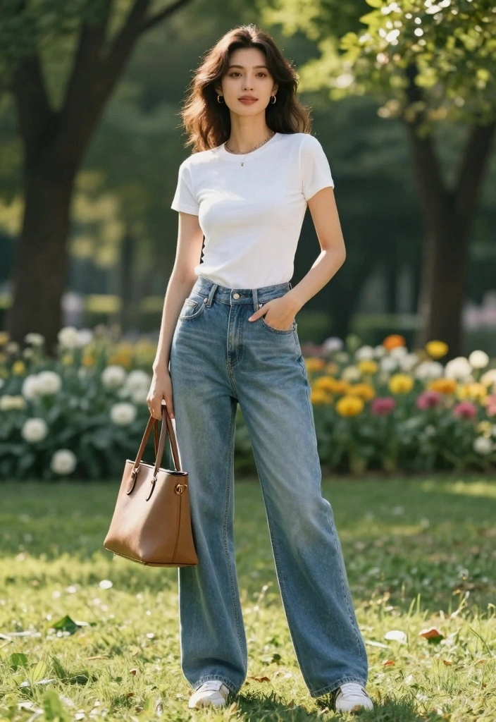 15 Blue Baggy Jeans Outfit Ideas For Casual Cool Looks - 1. Effortlessly Chic with a White Tee 1