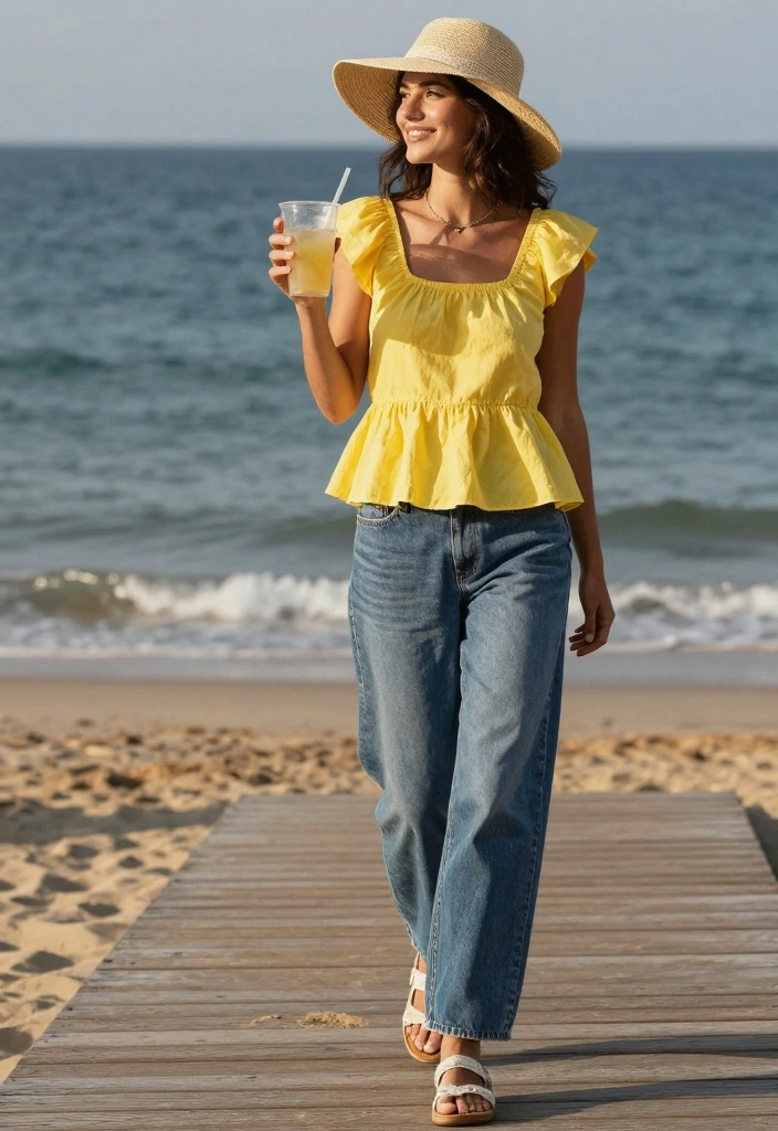 15 Blue Baggy Jeans Outfit Ideas For Casual Cool Looks - 13. Bright and Breezy with a Summer Top 1