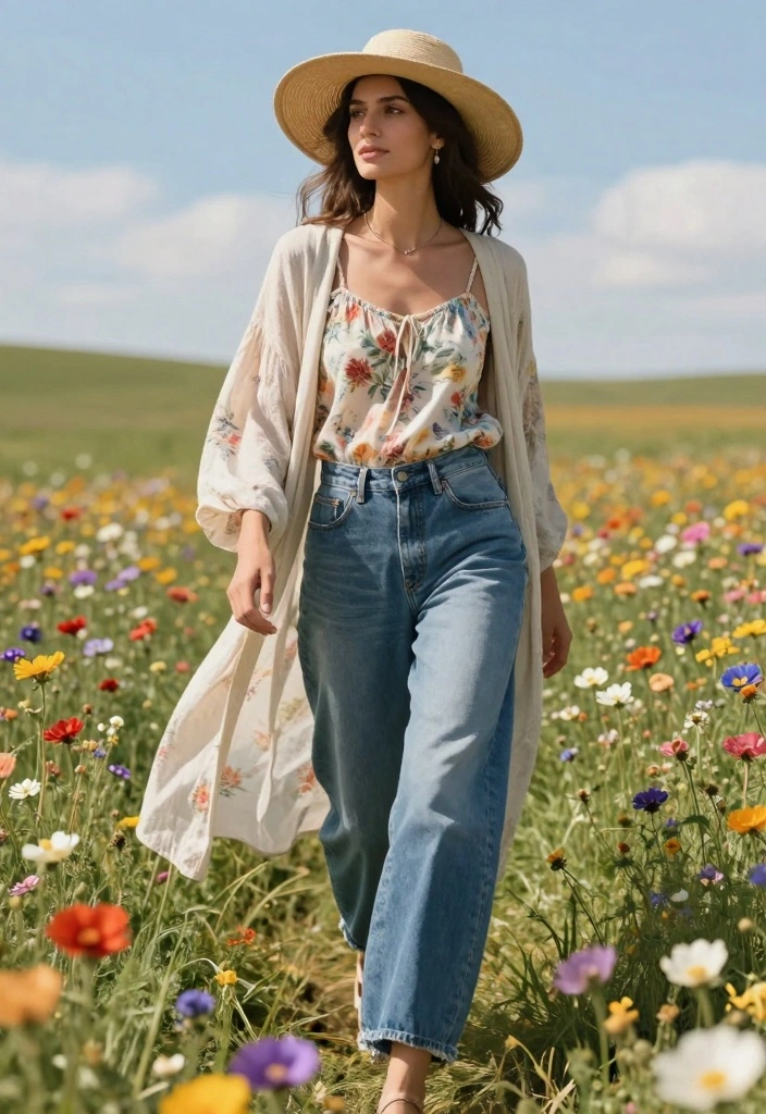 15 Blue Baggy Jeans Outfit Ideas For Casual Cool Looks - 4. Boho Dream with a Flowing Tank Top 1