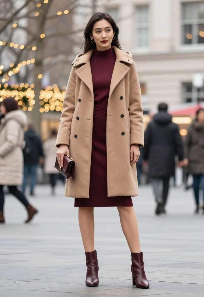 15 Burgundy Dress Outfit Ideas Perfect For Fall And Winter - 5. Pairing with Winter Coats 1