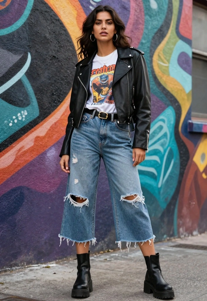 15 Culotte Jeans Outfit Ideas For Modern Women - 8. Edgy Street Style 1